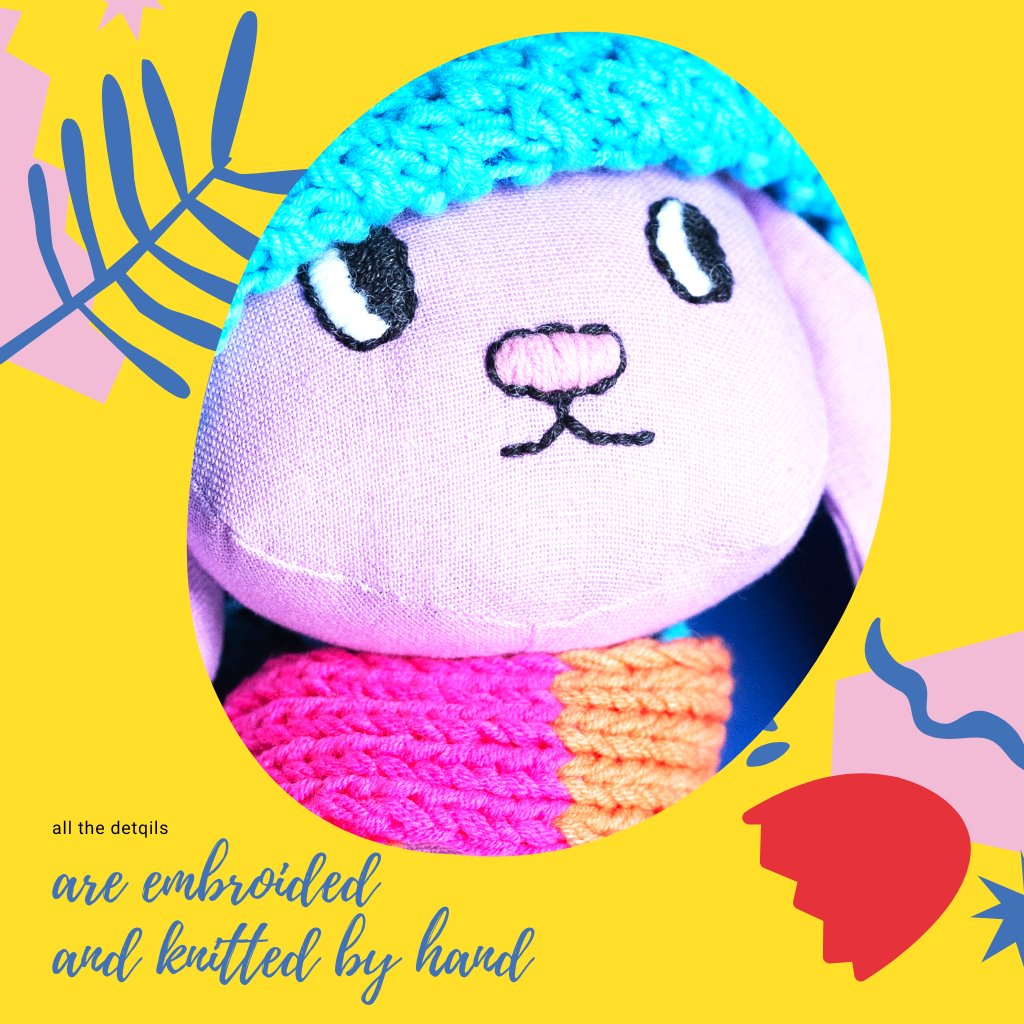 Every detail on our handmade custom plushie is embroided and knitted by hand